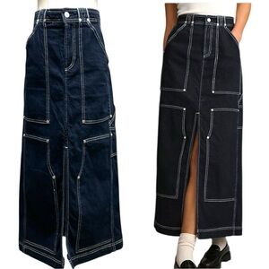 Pilcro Carpenter Maxi Denim Skirt with Contrast Stitching dark blue Sz 2